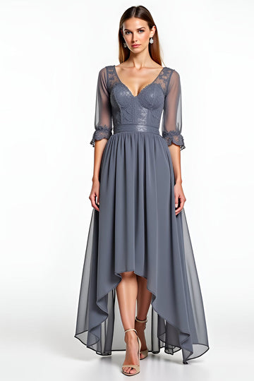 Steel Grey A Line Corset Mother Of The Bride Dress